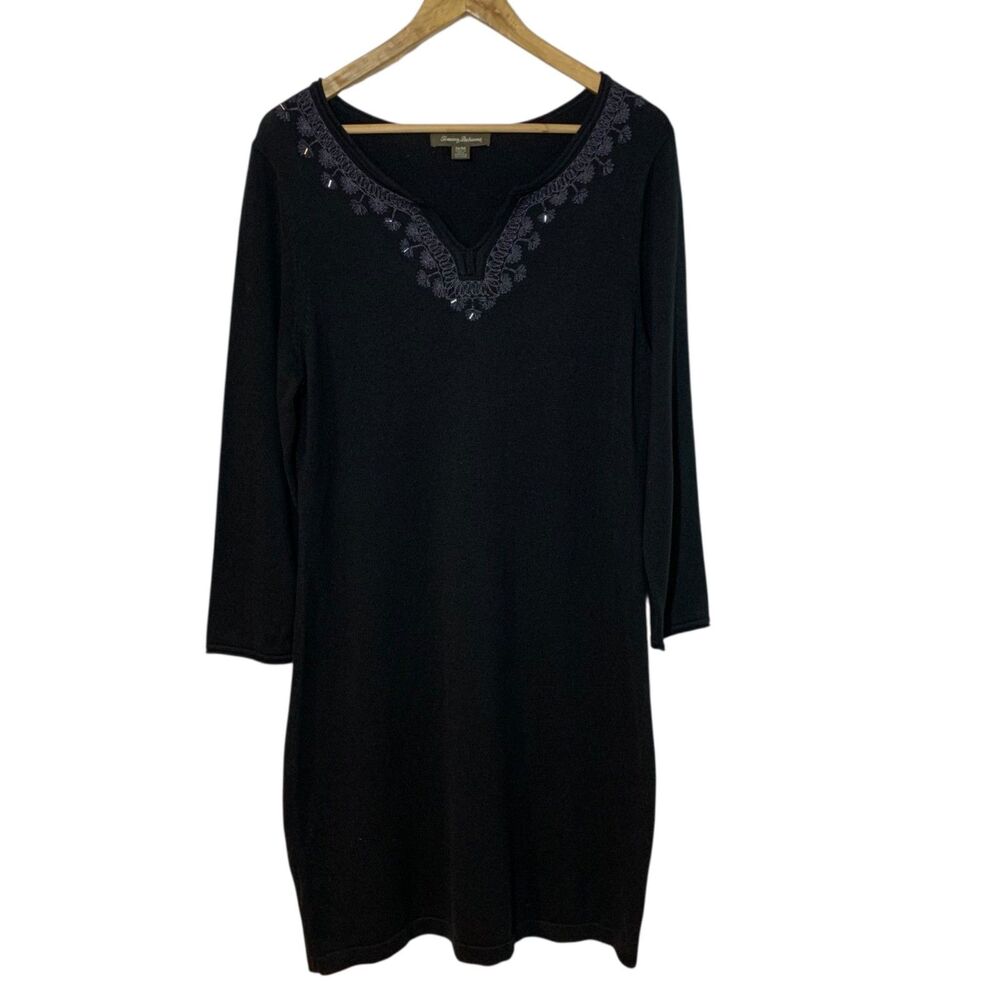 Tommy Bahama Womens Black Pickford Embellished Sweater Dress M Holiday Office